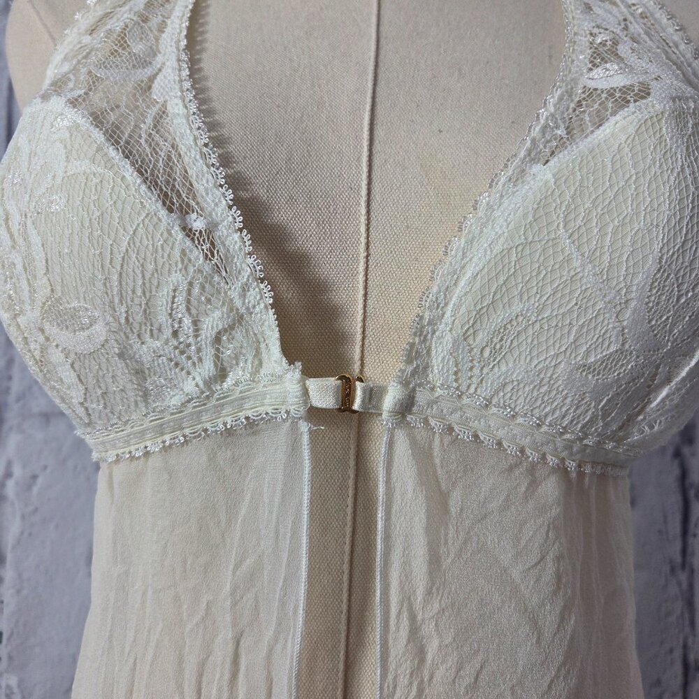 Victoria's Secret Large White Lace Trim 100% Silk Chiffon Babydoll Chemise Gown - Picture 4 of 12
